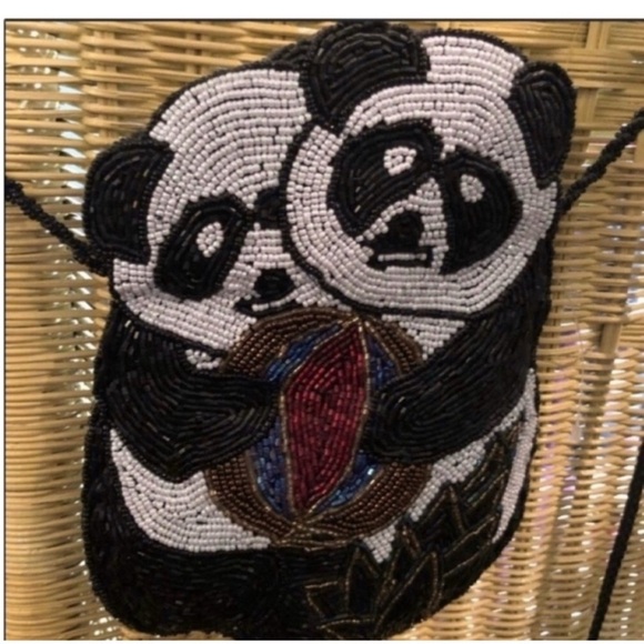 Handbags - Panda bears vintage beaded purse adorable bag perfect to start a conversation